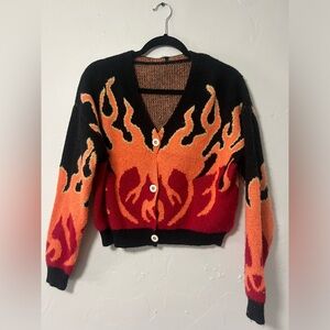 Fire flames Cropped Cardigan Sweater